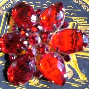 Women Red Glass Stone Brooch